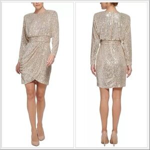 Eliza J Sequined Long-Sleeve Cocktail Dress Size 10 EUC Party Event Wedding
